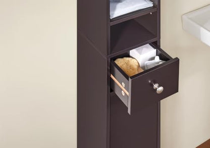 SoBuy Bathroom Storage Cabinet Adjustable Shelves, Tall Narrow, Brown | Freestanding Cupboard With Adjustable Shelves, Space-Saving Storage For Tiny Bathroom Gaps, BZR34-BR - color: Brown