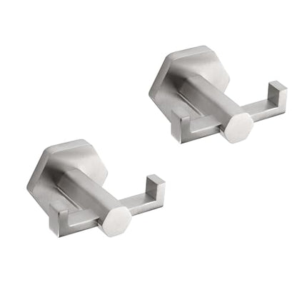 GERZWY Bathroom Double Towel Hook Wall Mounted Brushed Stainless Steel Coat/Robe Clothes Hook for Bath Kitchen Modern Hotel 2 Pack - color: Brushed