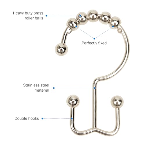 24er Pack Shower Curtain Hooks Rings, Rust Resistant Metal Double Glide Shower Hooks Rings for Bathroom Shower Rods Curtains, Stainless Steel Curtain Hooks (White Nickel) - color: White Nickel