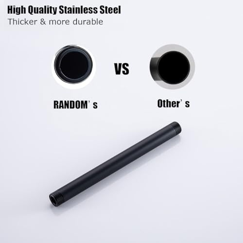 RANDOM Shower Arm with Flange,8 Inches Ceiling Mount Shower Head Extension Arm Straight Arm Ceiling-Mounted For Fixed Shower Head,Matte Black.RD91038-8MB - color: 8″ Matte Black(Round Flange)