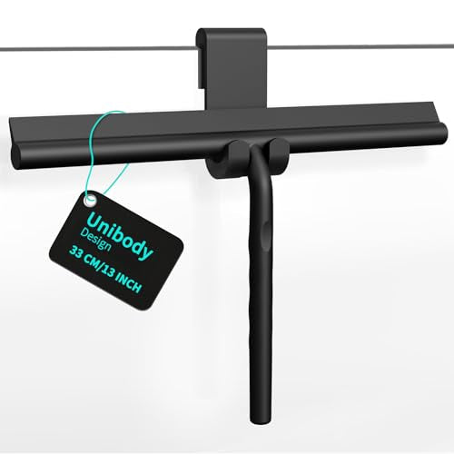 ecooe Shower Squeegee for Glass Doors,13" Large Shower Glass Cleaner | Silicone Streak-Free Wiper with Hanger and Stainless Steel Core for Bathroom, Kitchen & Car Windows, Black - size: 01-Silicone 13″/33cm