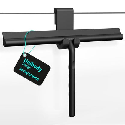 ecooe Shower Squeegee for Glass Doors,13" Large Shower Glass Cleaner | Silicone Streak-Free Wiper with Hanger and Stainless Steel Core for Bathroom, Kitchen & Car Windows, Black - size: 01-Silicone 13″/33cm