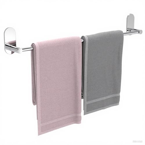 Self Adhesive Towel Bar for Bathroom 24ich Stainless Steel and Zinc Alloy No Drill Towel Rack Heavy Duty Hanger Stick On Hand Towel Holder for Kitchen, Cabinet, Door, Shower, Polished Chrome - color: Polished Chrome