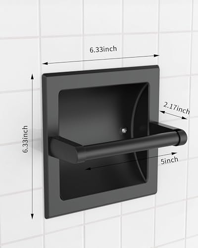 Recessed Toilet Paper Holder Wall Mount Matte Black Stainless Steel | Post Pivoting Design Easy to Change Roll, in Wall Toilet Paper Holder for Mega Roll for Bathroom Contemporary Hotel Style - color: Black