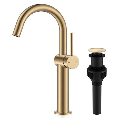 Champagne Bronze Vessel Sink Faucet, 1 Handle Tall Bathroom Faucet | Vessel Bowl Faucet with Pop Up Drain & Supply Lines, Lead-Free cUPC & NSF Certified, 1 Hole Faucet for Vanity RV Restroom - color: Champagne Bronze, size: Tall