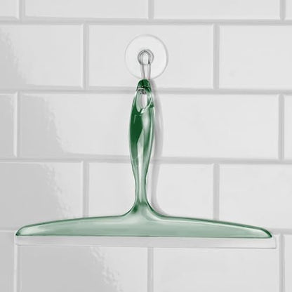 iDesign Bathroom Plastic Shower Squeegee, Clear/Green, Set of 2 | Wall Hook Included - color: Clear/Green, style: Pack of 2