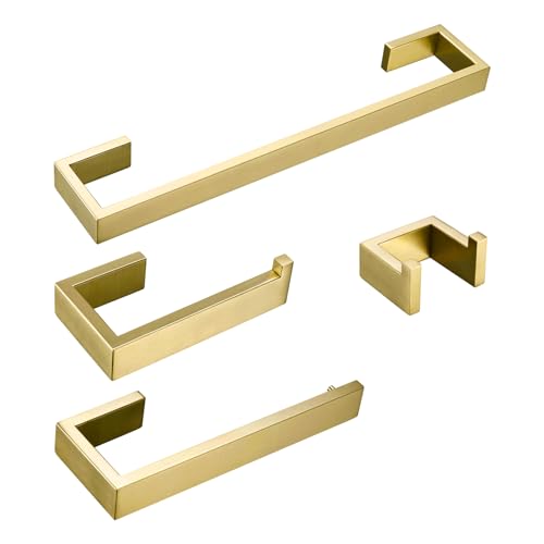 BAGNOLUX Brushed Gold Towel Bar, Bath Towel Holder 304 Stainless Steel, Towel Racks for Bathroom, Square Bathroom Accessories Set Towel Bar Set Heavy Duty, Brushed Brass - color: Brushed Light Yellow Gold-b