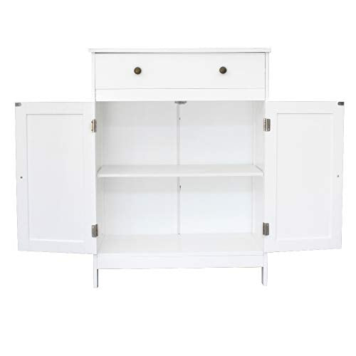 VINGLI White Storage Cabinet with Doors and Drawer Bathroom Floor Cabinet Wood Freestanding Storage Cabinet with Adjustable Shelf for Kitchen Entryway Foyer Living Room, 23.63" W x 11.8" D x 31.5" H