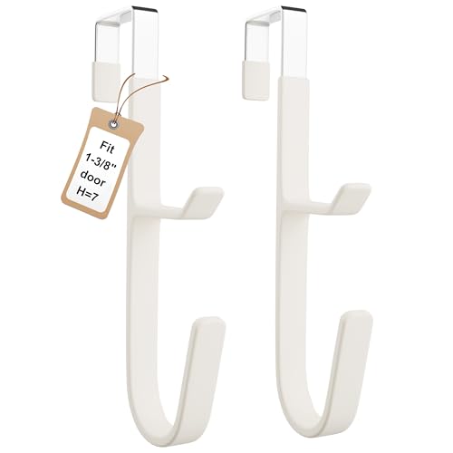 2 Pack Over The Door Hooks(L=7"), Over Door Hanger, Heavy Duty No Drill Hanger for Towels, Coats, Hats, Bags in Bathroom, Bedroom, Kitchen, Living Room-White - color: White(2 Pack 7")