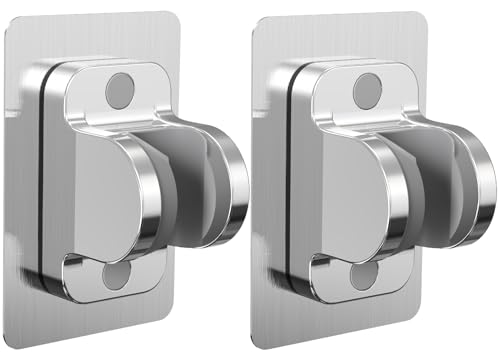 2-Pack MAYYAYA Shower Head Holder, Adhesive Wall Mount, Adjustable, Silver | Heavy Duty Wall Mounted Shower Head Shelf Bracket, ABS Stick-on Wall Bracket with Strong Adhesive for Handheld Shower Heads - color: Chrome