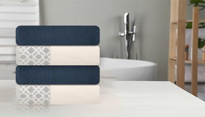 ELITE 4 Pack Luxury Jacquard Bath Towel Set – 100% Cotton, 600 GSM Ultra Soft & Absorbent Towels – Elegant Floral Pattern – 4 Large Bath Towels 27"x54" for Bathroom, Gift Spa & Hotel (China Blue) - color: China Blue