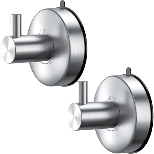 DGYB Suction Cup Hooks for Shower Set of 2 Brushed Nickel Towel Hooks for Bathrooms SUS 304 Stainless Steel Shower Hook for Loofah 15 Lb Bathroom Hook for Towels - color: Silver Nickel
