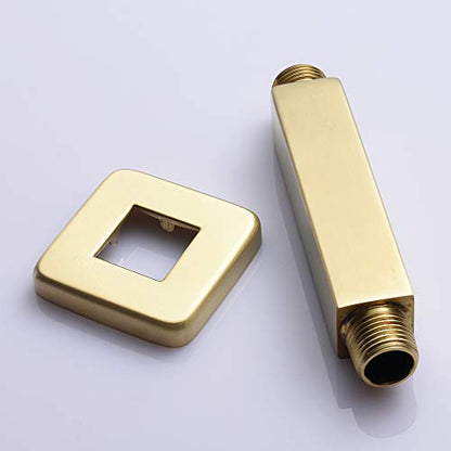 Brushed Gold Shower Arm with Flange, 4 inch, Short | Universal Replacement Part for Ceiling-Mounted Square Straight Shower Head Extension Arm Pipe, Stainless Steel - color: Brushed Gold