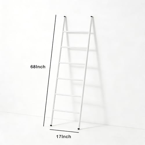 6-Tier Blanket Ladder 68 Inch Wall-Leaning Towel Rack for Living Room and Bedroom, Easy Assembly - White - color: White