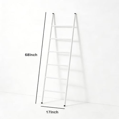 6-Tier Blanket Ladder 68 Inch Wall-Leaning Towel Rack for Living Room and Bedroom, Easy Assembly - White - color: White