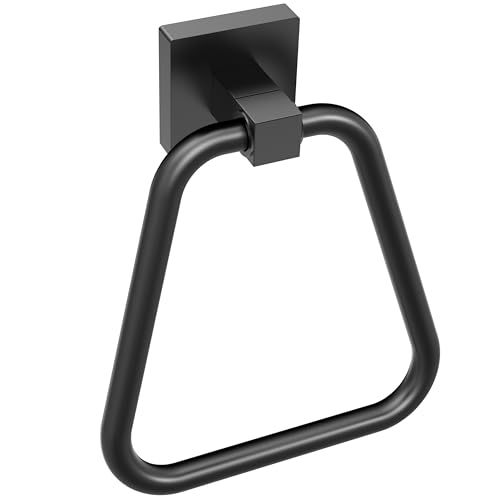 RUACQ Towel Ring, Hand Towel Holder for Bathroom Wall, Matte Black | Wall Mounted Hand Towel Bar, 304 Stainless Steel Towel Hanger, Square Base, Geometric Towel Holder Design, Modern, Heavy Duty - color: Matte Black