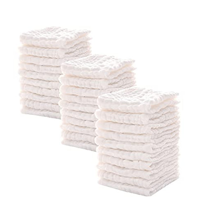 Baby Muslin Washcloths -6 Layer Soft Absorbent Face Towel - Natural Newborn Wipes for Delicate Skin - Baby Registry as Shower - size: 12x12 Inch (Pack of 30)