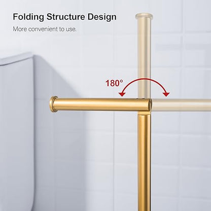 BAGNOLUX Bathroom Toilet Paper Holder Stand with Reserve, SUS304 Stainless Steel Rustproof Pedestal Tissue Roll Holder Heavy Duty (Brushed Brass) - color: Brushed Brass