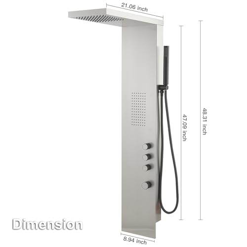 3 IN 1 Shower Panel Tower System Wall Mount Brushed Nickel | Stainless Steel,Rain Shower Head,Body Massage Jets and Handheld Head,Stable Water Pressure Output,Easy to Wipe Limescale - color: Brushed Nickel, style: Shower Panel-Standard