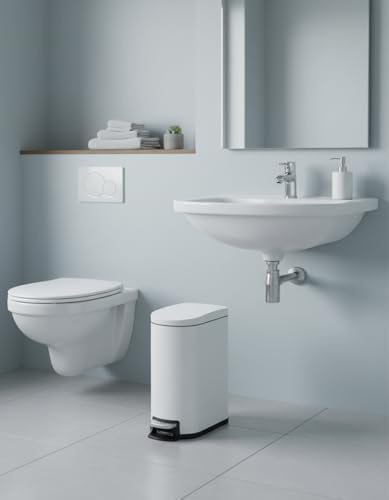 Garvee 2.6 Gallon / 10L Metal Bathroom Trash Can with Lid, Slim Step-On Bin with Soft-Close, Removable Inner Bucket & Rear Handle, Waterproof, White - color: Creamy White, size: 2.6 Gallons