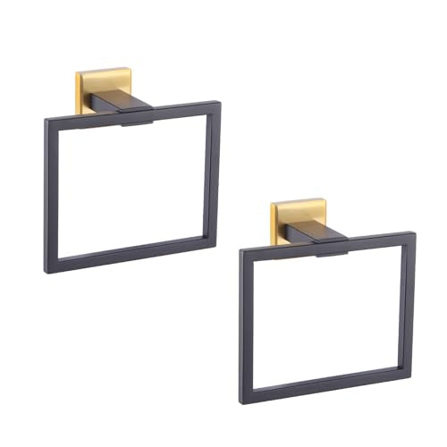 GERZWY Bathroom Hand Towel Holder Stainless Steel Towel Ring for Bath Kitchen Garage Wall Mounted (Black & Gold) JG1916-2BD - color: Black & Gold