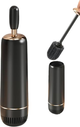 Toilet Brush Set, Dense Nylon Bristles, Wall Mount, Non-Scratch, Black Gold | 16.5" Handle,Splash-Proof,Odor-Locking Lid ,Ventilated Base,Hideaway Brush Head,Thick ABS,2 Adhesive - color: Black Gold