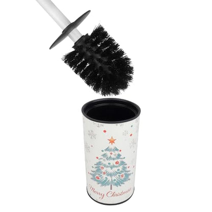 Toilet Brush and Holder Set, Stainless Steel, Round Base and Long Handle for Bathroom Deep Cleaning, Drip-Proof, Space Saving for Storag - color: Christmas Tree