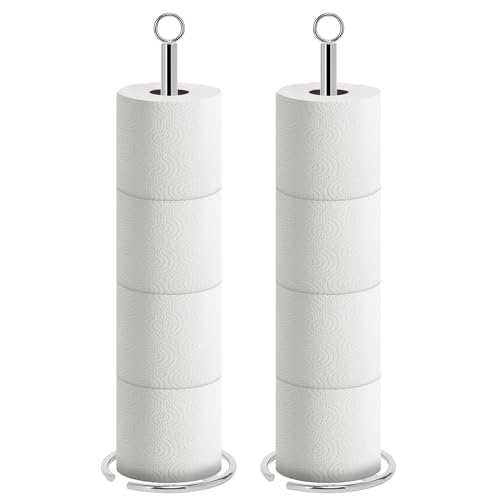 NearMoon Bath Toilet Paper Holder Stand, Freestanding Tissue Paper Storage with Reserve, Space Toilet 4 Rolls Holder for Bathroom/Kitchen Countertop-All Metal (2 Pack, Chrome Finish) - color: Chrome Finish