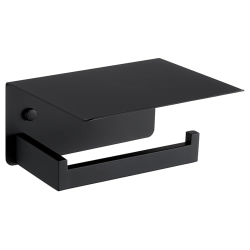 Angle Simple Toilet Paper Holder with Shelf Matte Black, Tissue Roll Holder | SUS304 Stainless Steel Bathroom Toilet Roll Hanger, Fit Most Rolls, Top Shelf for Placing Phones Wet Wipes, Screw Wall Mount - color: Matte Black, size: Single Rod