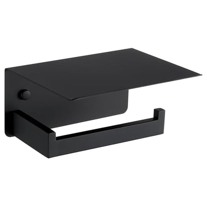 Angle Simple Toilet Paper Holder with Shelf Matte Black, Tissue Roll Holder | SUS304 Stainless Steel Bathroom Toilet Roll Hanger, Fit Most Rolls, Top Shelf for Placing Phones Wet Wipes, Screw Wall Mount - color: Matte Black, size: Single Rod