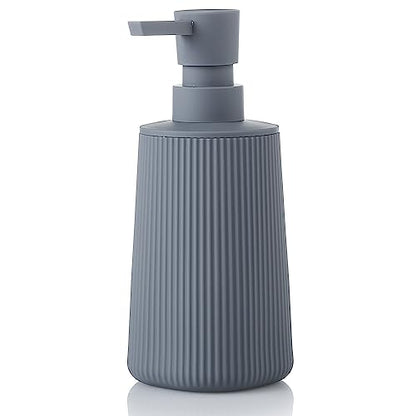 YAUKPH Small Soap Dispenser for Bathroom and Kitchen Matte Gray | Modern Farmhouse Striped Style Plastic Hand Soap Dish Soap Dispenser with Pump - color: Gray