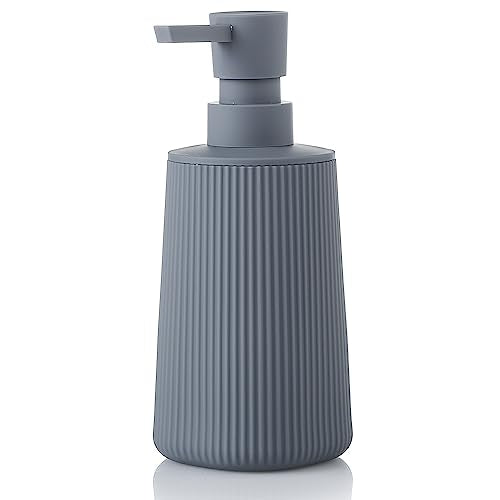 YAUKPH Small Soap Dispenser for Bathroom and Kitchen Matte Gray | Modern Farmhouse Striped Style Plastic Hand Soap Dish Soap Dispenser with Pump - color: Gray
