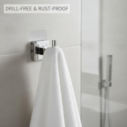 Wall Hook Stainless Steel Adhesive Mount for Bathroom Tile and Glass, Drill-Free Holder for Wet Towels and Robes (1 Piece) - size: 2.17 x 1.97 x 1.69 in