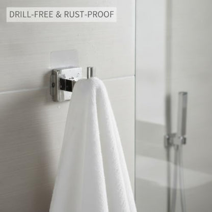 Wall Hook Stainless Steel Adhesive Mount for Bathroom Tile and Glass, Drill-Free Holder for Wet Towels and Robes (1 Piece) - size: 2.17 x 1.97 x 1.69 in
