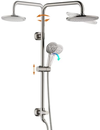 BRIGHT SHOWERS Rain Shower Heads System Including Rainfall Shower Head and Handheld Shower Head with Height Adjustable Holder, Solid Brass Rail, 60 Inch Long Stainless Steel Hose, Brushed Nickel - color: Brushed Nickel, size: 1.8 Gallon Per Minute