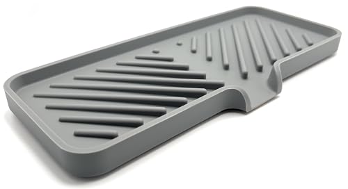 Silicone Soap Dish Tray and Sponge Holder with Drain Chute and Feet | 3-Way Sloped Design | Bathroom and Kitchen Sink Organizer Caddy (Grey, 10"x4", 7.8 Ounces) - color: Grey, size: 10"x4"