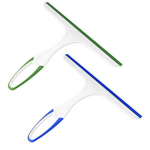 2 Pcs Shower Squeegee for Shower Glass Doors,Small Squeegee,Glass Wiper | Car Window Windshield Mirror Tile Cleaner Cleaning Wiper Squeegees Tool with Hook, Window Cleaning Shower Glass Squeegees - color: Blue, Green