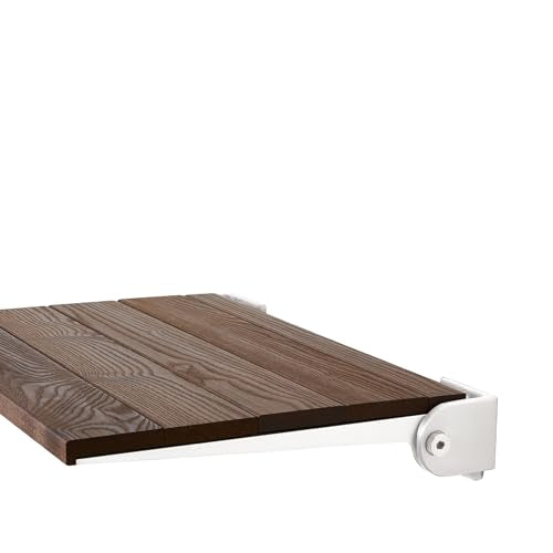 Seachrome 18 inch Silhouette Slimline Folding Wall Mount Shower Bench Seat, Natural Ash Wood Thermacor Seat with White Frame - color: Walnut Ash Wood With White Frame