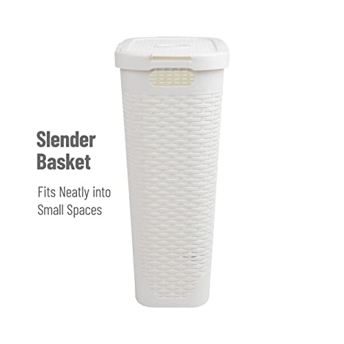 Mind Reader Slim Laundry Hamper with Lid, 40L Clothes Basket, Narrow Tapered Design with Ventilated Cutout Pattern, Plastic, White - color: White, size: Single