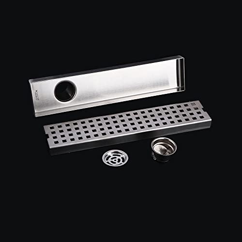 11.8" Linear Shower Drain,Rectangle Shower Floor Drain with Grate Offset Side Outlet Stainless Steel Brushed Finish