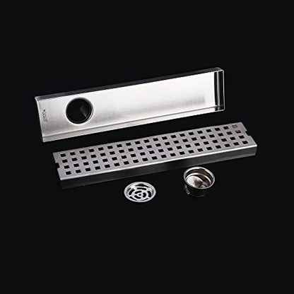 11.8" Linear Shower Drain,Rectangle Shower Floor Drain with Grate Offset Side Outlet Stainless Steel Brushed Finish