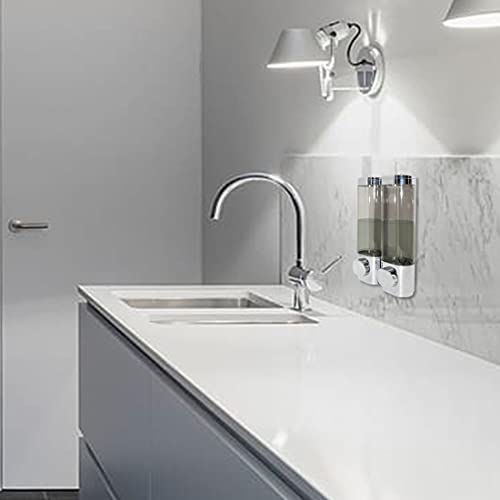 2-Chamber Soap Dispensers Wall Mount,400ml Bathroom Shower Pump Dispenser,Press Manually Lotion Shower Soap Dispenser Usefor Home,Bath,Kitchen,Hotels,Restaurants(Silver) - color: Silver, size: 2 Chamber