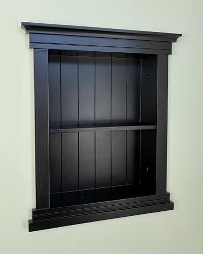 14x18 Elliot Craftsman Recessed Wood Wall Niche, Open Medicine Cabinet Replacement, in The Wall Bathroom Cabinet Insert Shelves, Made in North America, NO MDF, Beadboard, Black - color: Black Beadboard