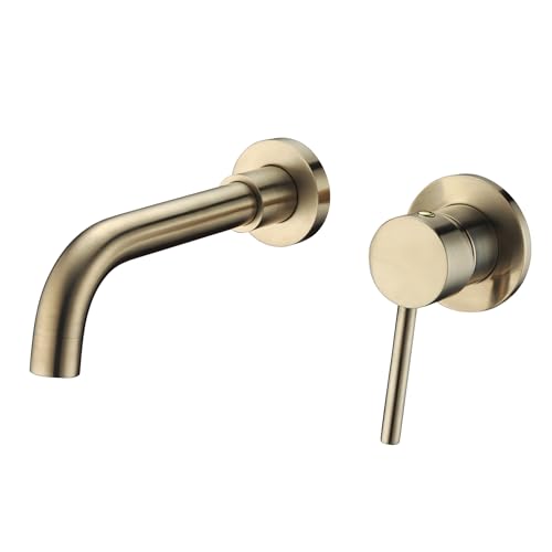 Sumerain Wall Mount Bathroom Faucet Brushed Gold,Single Handle with Brass Rough-in Valve - color: Brushed Gold, size: Right-Handed