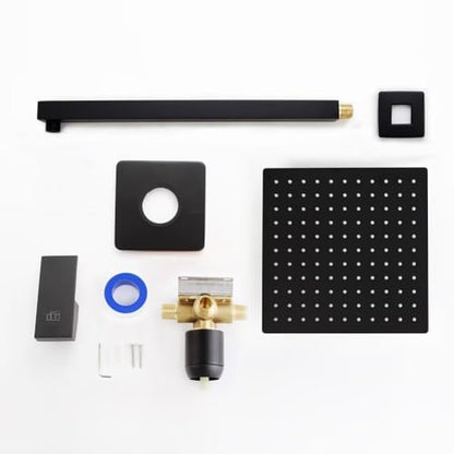 Matte Black Shower Faucet Set, Bathroom Rainfall Shower System with Stainless Steel Metal Showerhead, Single Function Shower Trim Kit with Rough-in Valve - color: Black, size: 10 Inch (Wall Mount)