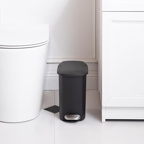 Amazon Basics Compact Plastic Bathroom Trash Can with Soft-Close Lid, Hands-Free Foot Pedal, Removable Inner Bucket, 6L / 1.6 Gallon, Black - size: 6L / 1.6 gallon