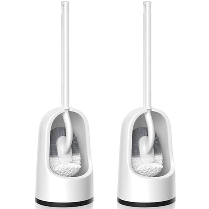 Toilet Brush, 2 Pack Toilet Brush and Holder Set with Durable Curved BristlesToilet Scrubber, Toilet Bowl Brush with Extra Long Handle,Toilet Cleaner with Caddy for Bathroom Deep Cleaning (2, White)