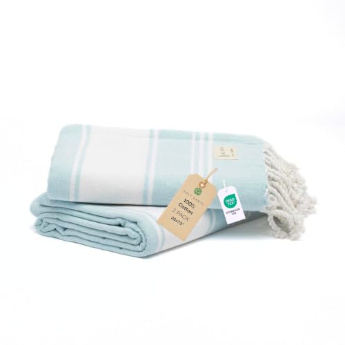 Salt Earth Cotton Turkish Beach Towel (Set of 2, 36"x72") - Soft, Quick Dry, Sand Resistant, Absorbent Towels for Bathroom, Home, Travel, Pool, Spa, Bath, Swim - Beach Towels Oversized (Aqua) - color: Aqua, size: Pack of 2