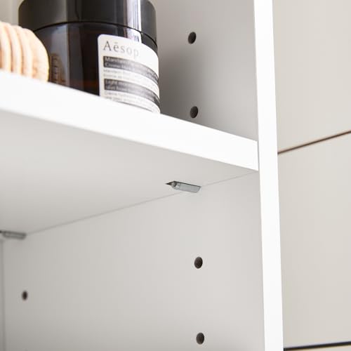 SoBuy Tall Narrow Storage Cabinet, Skinny Bathroom Cabinet with Adjustable Shelves Slender, Anti-Tipping Floor Standing Cupboard, Pinstripe White BZR160-W | BZR160-W Bathroom Cabinet with Doors, Drawer and Adjustable Shelves, Standing Bathroom Shelf, Whit
