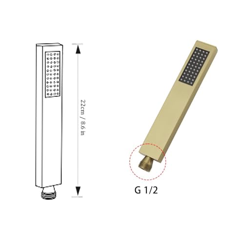 Hand Shower Wand Handheld Shower Spray High Pressure Single Function Luxury Hand Showerhead Brushed Gold - color: Brushed Gold, style: Square